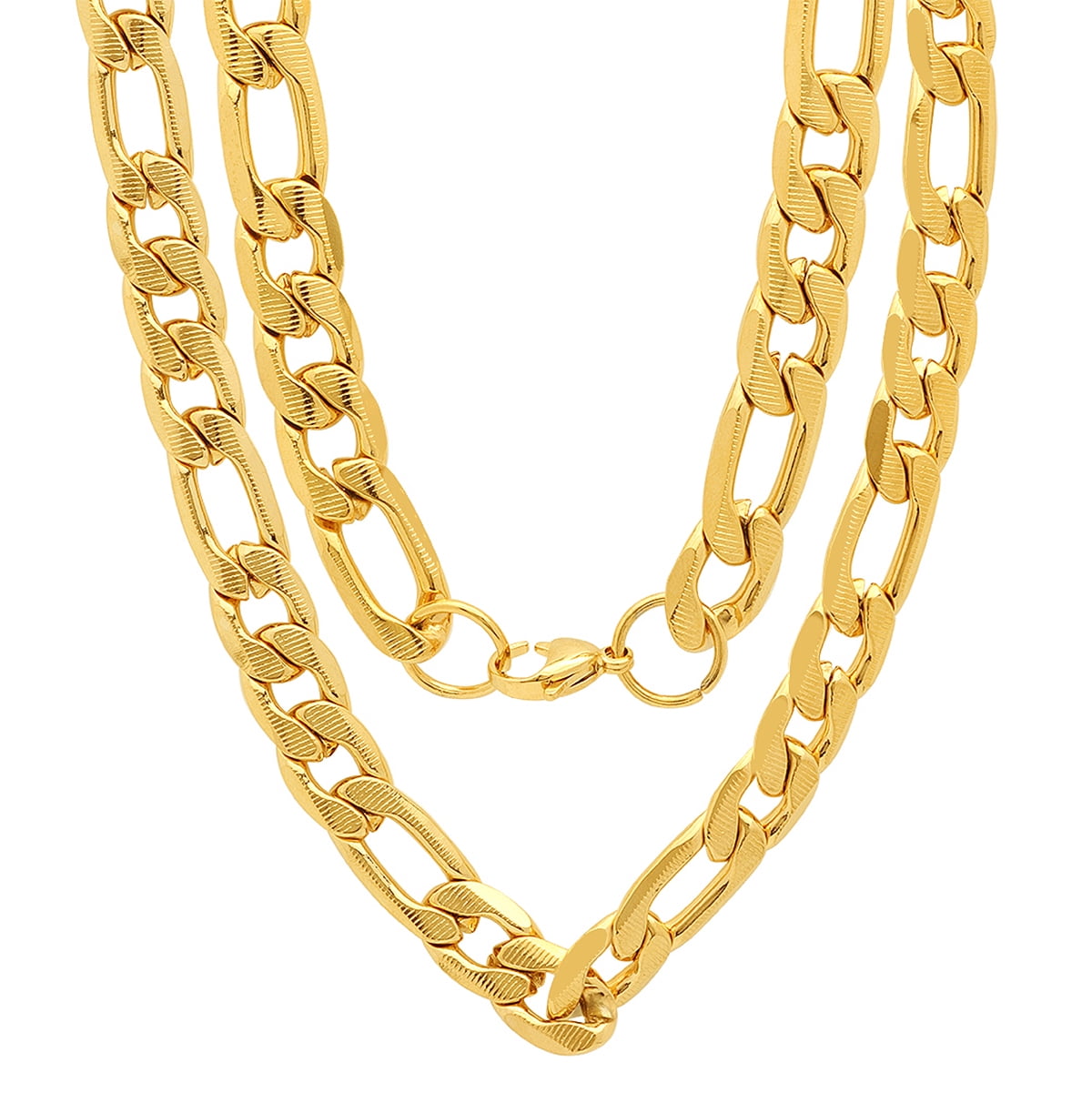 Steeltime Men's 18K Gold Plated Stainless Steel 10mm Figaro Chain Link Necklace