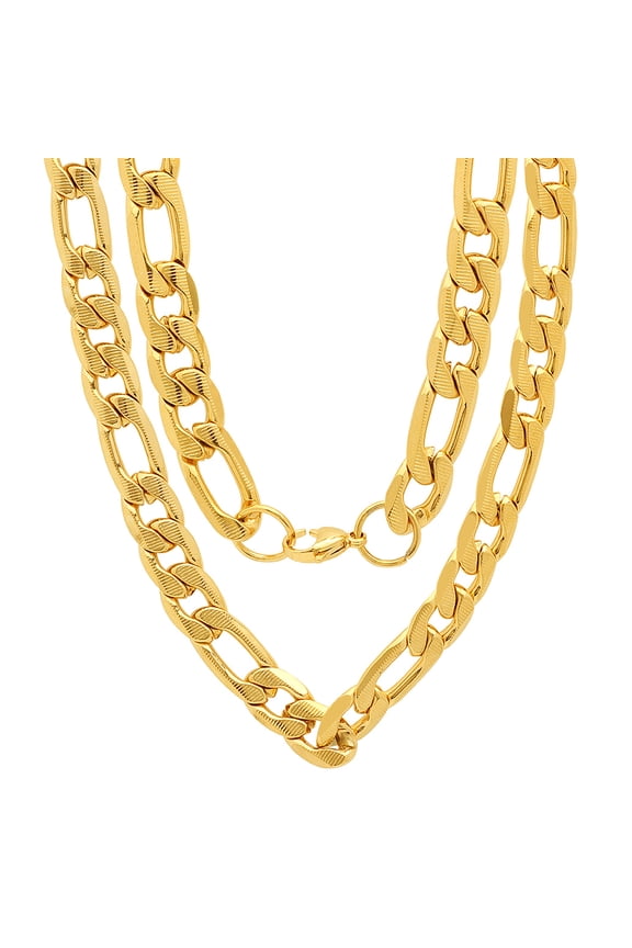 Men's 18K Gold Plated Stainless Steel 10mm Figaro Chain Link Necklace