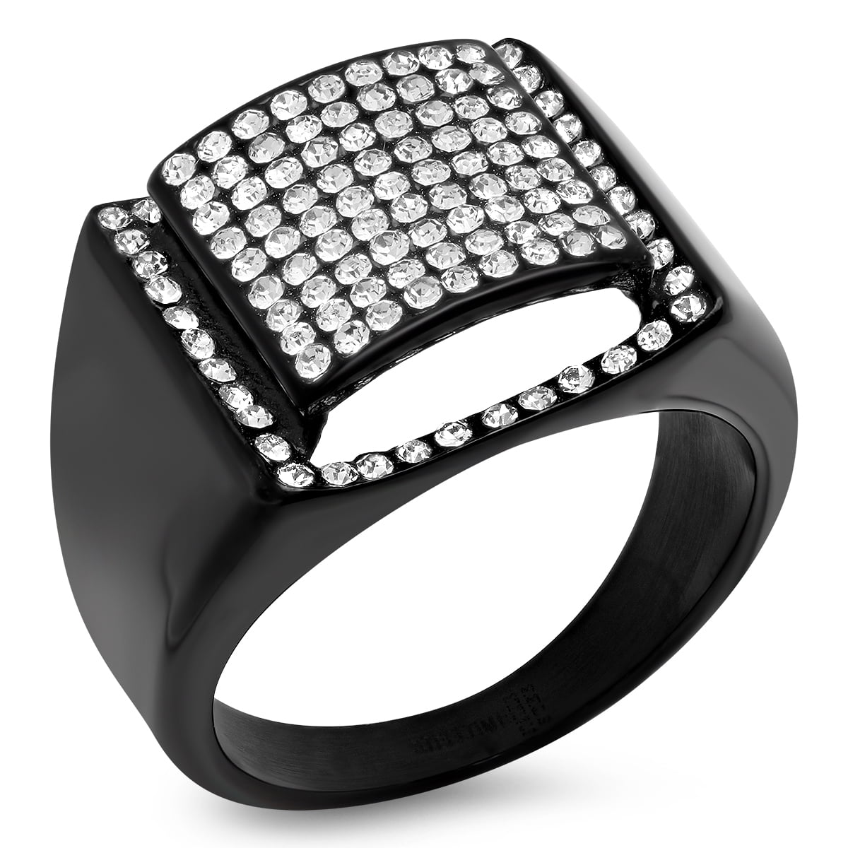 Steeltime Men's Stainless Steel Cross Statement Ring with Cubic Zirconia Diamonds