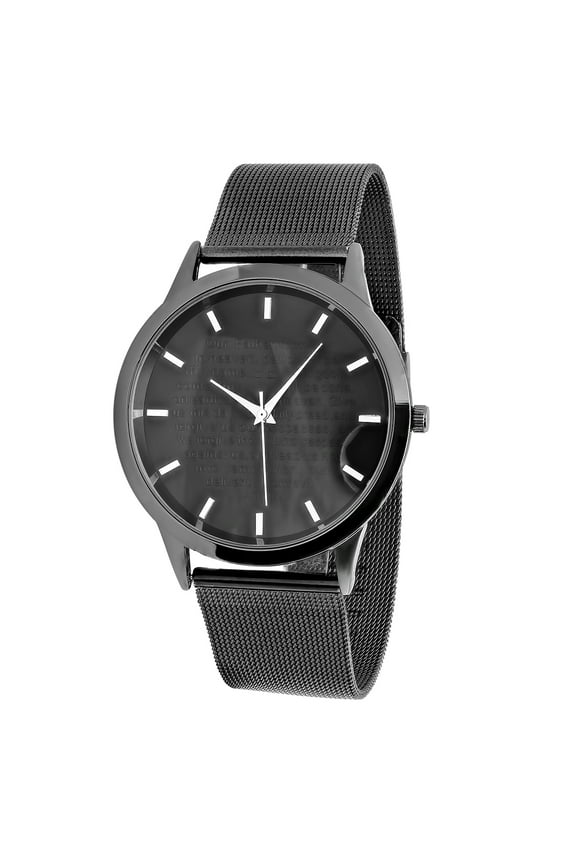 Men's Stainless Steel Lords Prayer Analog Watch with a Stylish Black Mesh Band