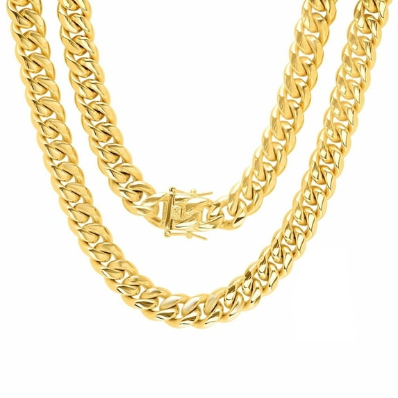 Steeltime Men's Stainless Steel Miami Cuban Chain in 2 Colors 24 Inch Yellow