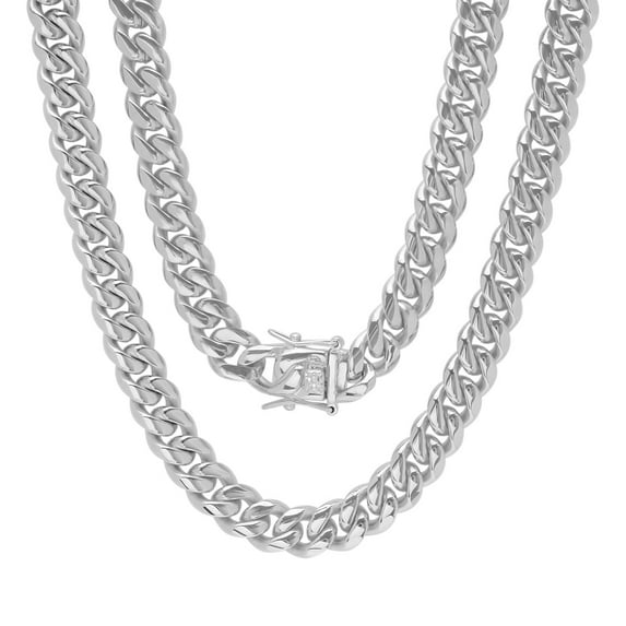 Steeltime Men's Stainless Steel Miami Cuban Chain in 2 Colors 30 Inch White