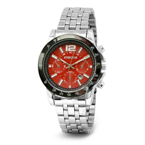Steeltime Men's Stainless Steel Red Alloy Watch Equipped with a Tachymeter
