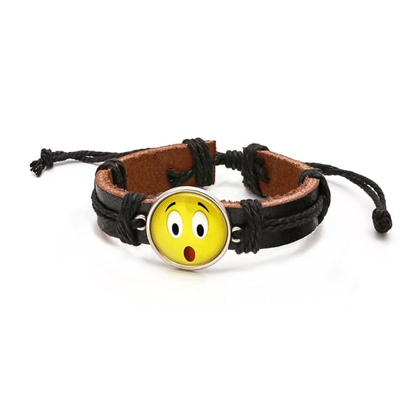 Steeltime Unisex Emoji Brown Leather Drawstring Bracelet shocked
