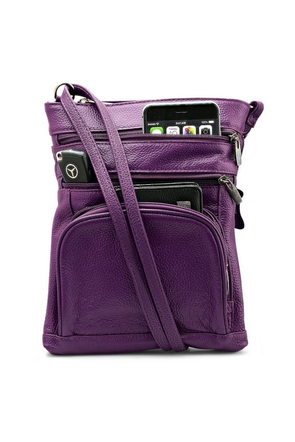 Unisex Super Soft Leather Crossbody Bag with 6 compartments and Carrying Strap