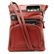 Unisex Super Soft Leather Crossbody Bag with 6 compartments and Carrying Strap