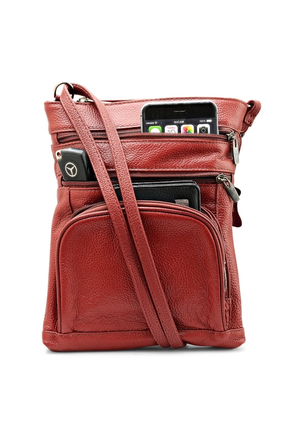 Unisex Super Soft Leather Crossbody Bag with 6 compartments and Carrying Strap