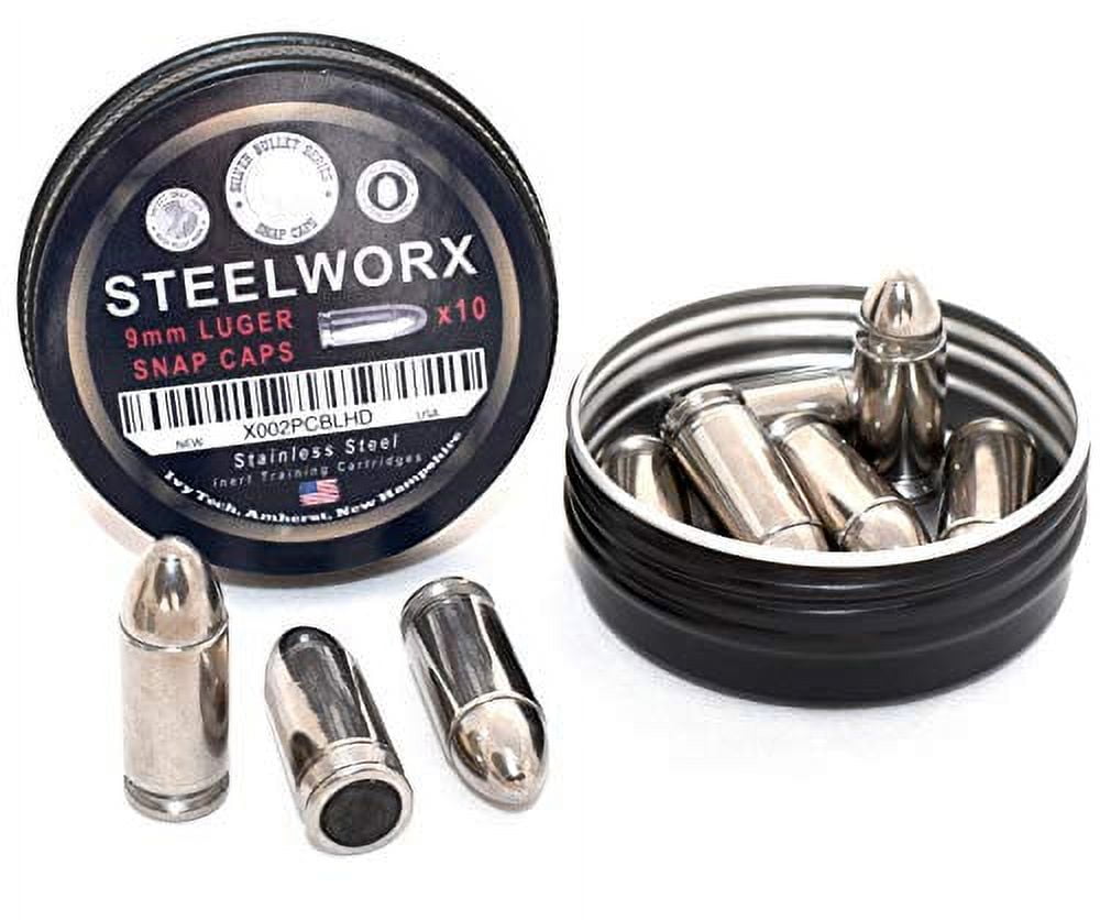 Steelworx 9mm Stainless Steel Snap Caps / Dry Fire Training Rounds (10x