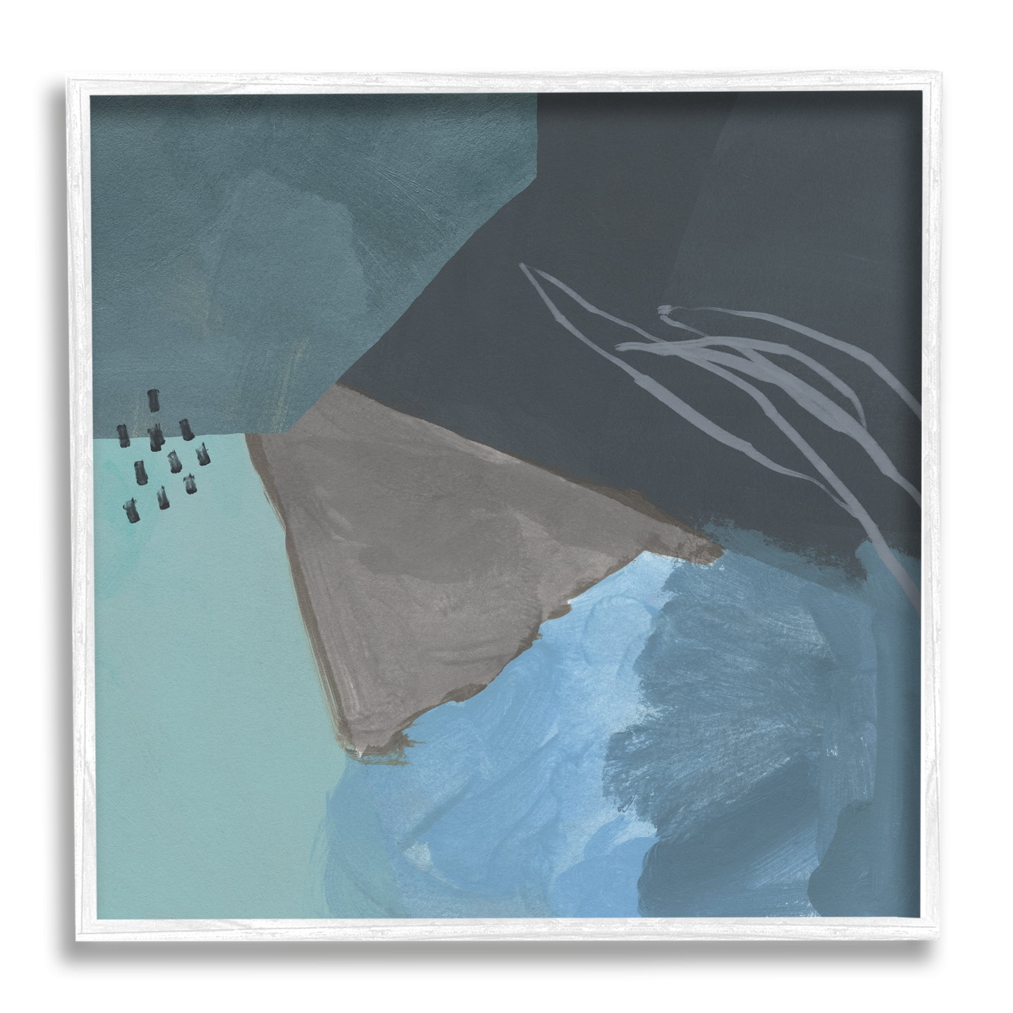 Steely Abstract Industrial Shapes Blue Green Grey Abstract Framed Art Print Wall Art, 17x17