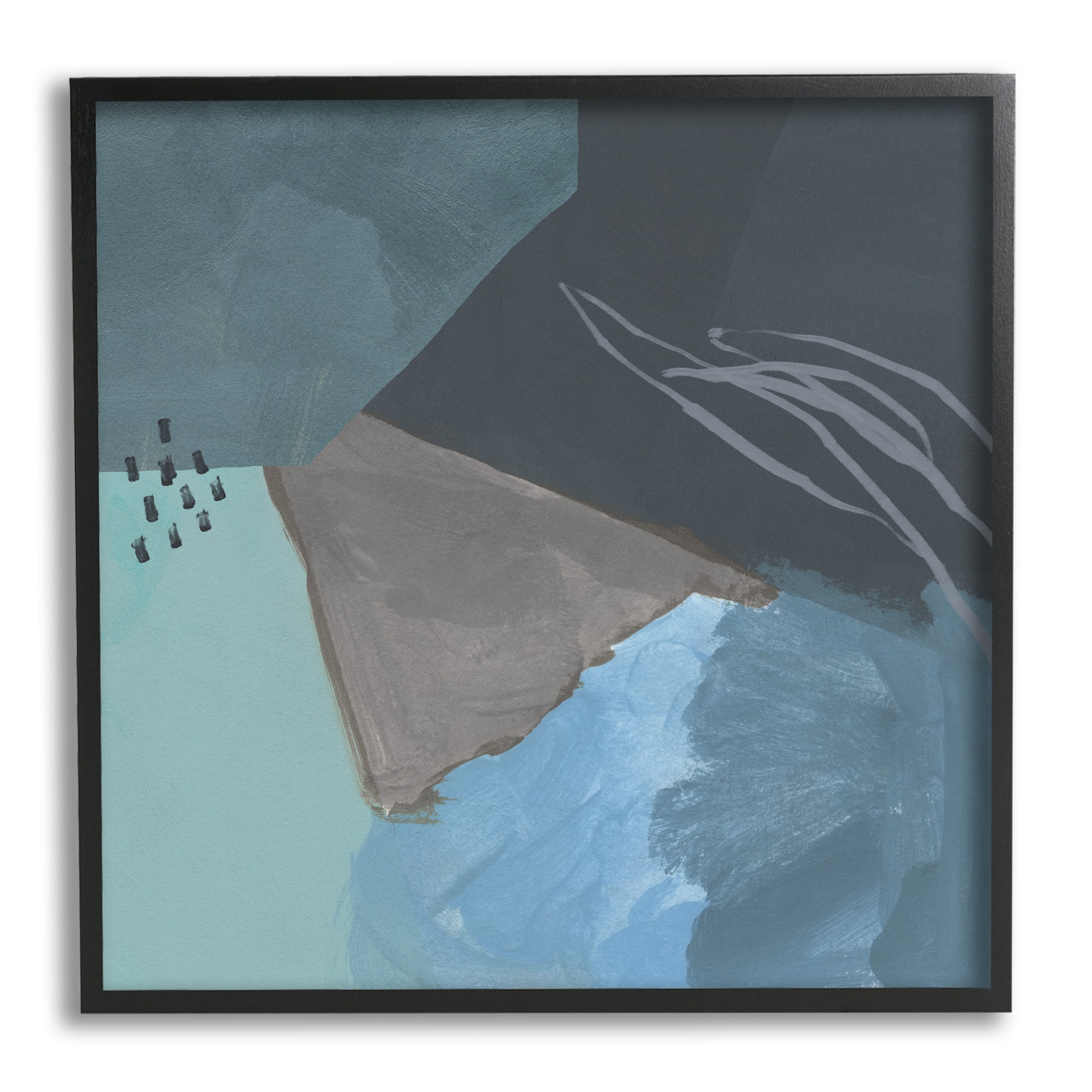 Steely Abstract Industrial Shapes Blue Green Grey Abstract Framed Art Print Wall Art, 17x17