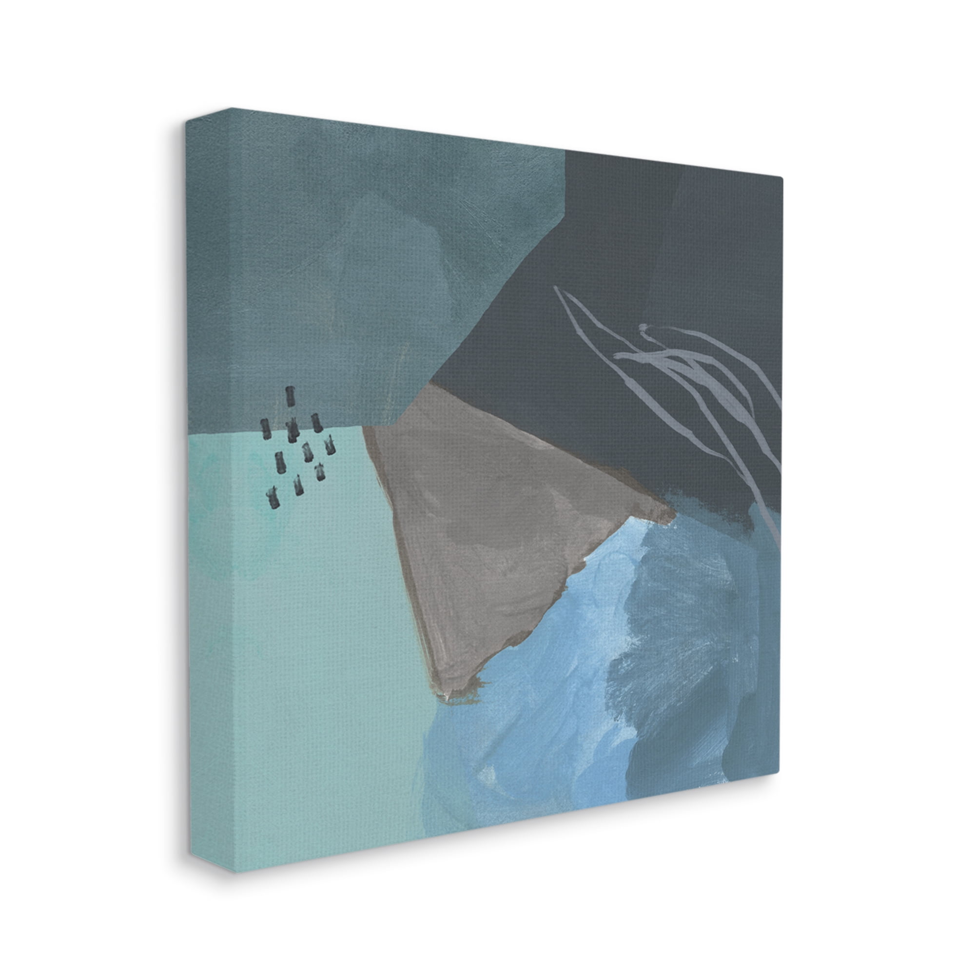 Steely Abstract Industrial Shapes Blue Green Grey Abstract Gallery-Wrapped Canvas Print Wall Art, 17x17