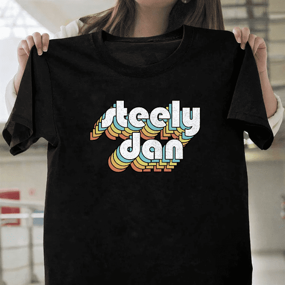 Steely Dan 80s Retro Typography Jazz Rock Band Music Legend Art Unisex T-Shirt, for men & women, up to size 5XL.