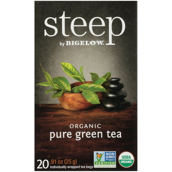 Steep By Bigelow Organic Green Tea, Pure Green, Tea Bags, 20 Count