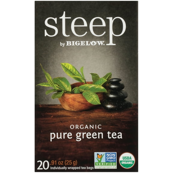 Steep By Bigelow Organic Green Tea, Pure Green, Tea Bags, 20 Count