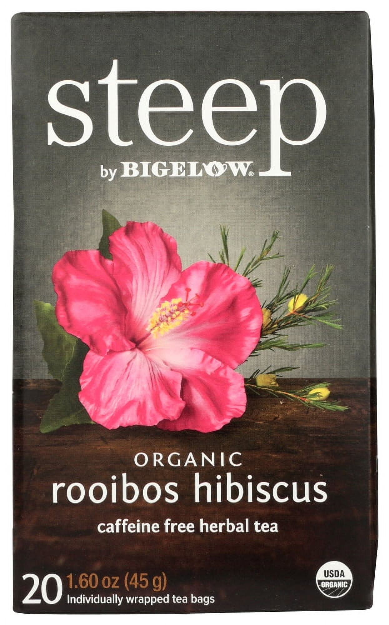 Steep By Bigelow Organic Herbal Tea, Rooibos Hibiscus, Tea Bags, 20 Ct