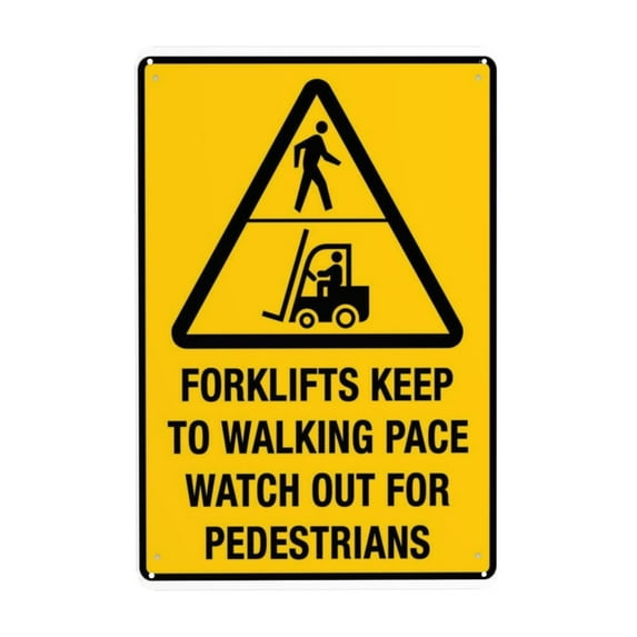 Forklifts Keep to Walking Pace Watch Out for Pedestrians Tin Sign Warning Metal Sign Vintage Sign Wall Decor for Home Farm Bar Coffee Shop Club Decoration 8x12 Inch