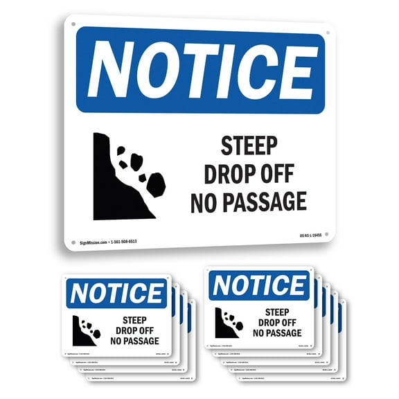 Steep Drop Off No Passage OSHA Notice Aluminum Sign 14 Inch x 10 Inch - 10 Pack