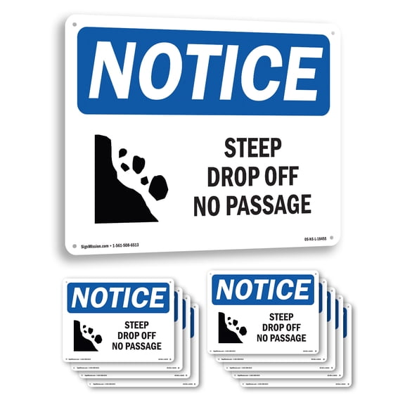 Steep Drop Off No Passage OSHA Notice Rigid Plastic Sign 10 Inch x 7 Inch - 10 Pack