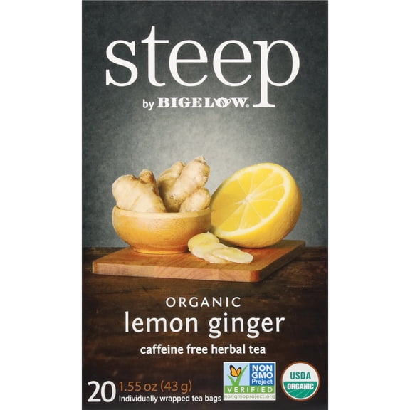 Steep by Bigelow Organic Lemon Ginger Herbal Tea Bags, 20 Count