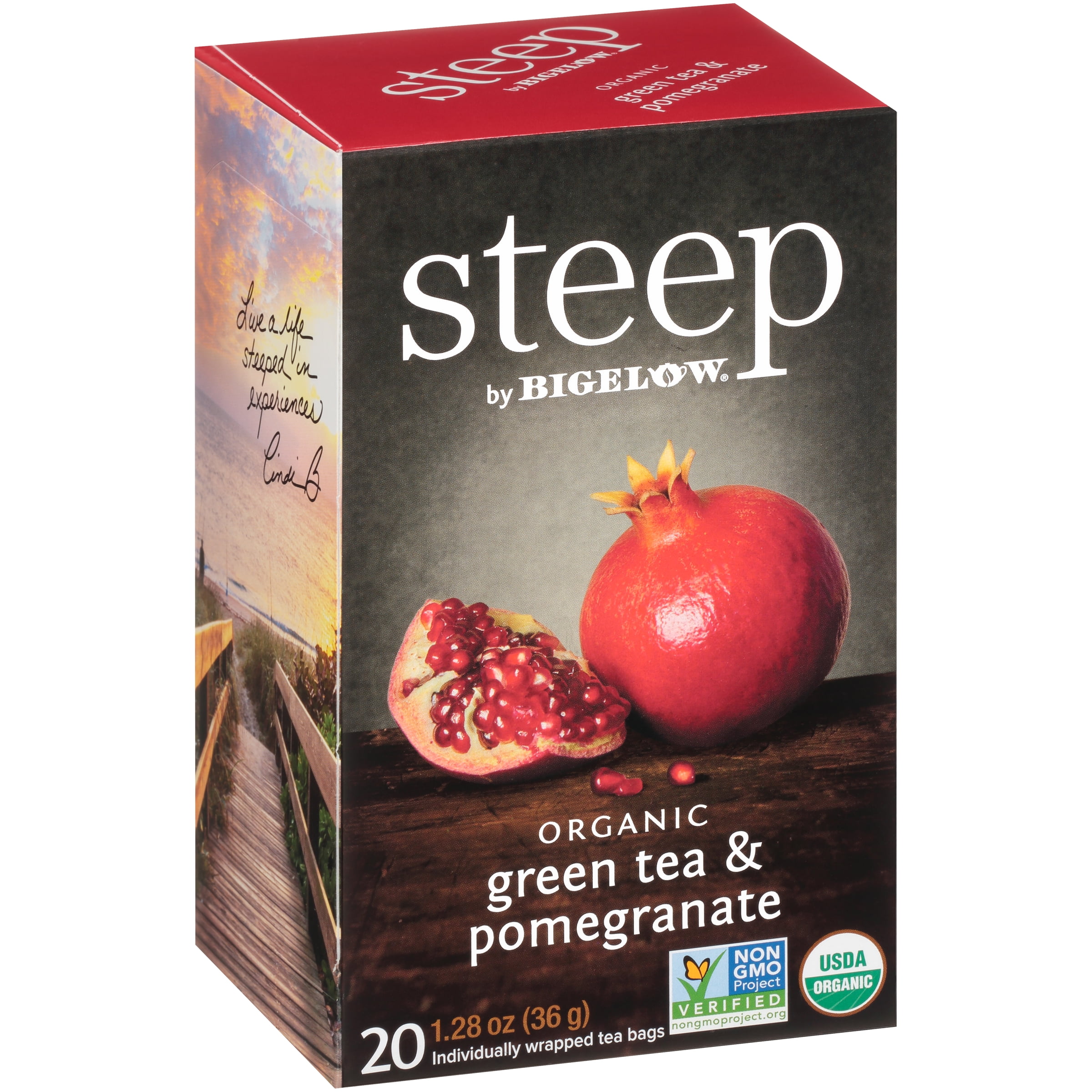 Steep by Bigelow Green Tea with Pomegranate, Organic Green Tea Bags, 20