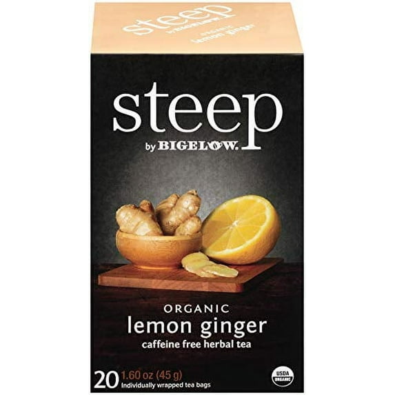 Steep by Bigelow Organic Lemon Ginger Herbal Tea - 20 tea bags per pack -- 6 packs per case