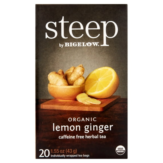 Steep by Bigelow Steep Organic Lemon Ginger Caffeine Free Herbal Tea Bags, 20 count, 1.55 oz, 6 pack