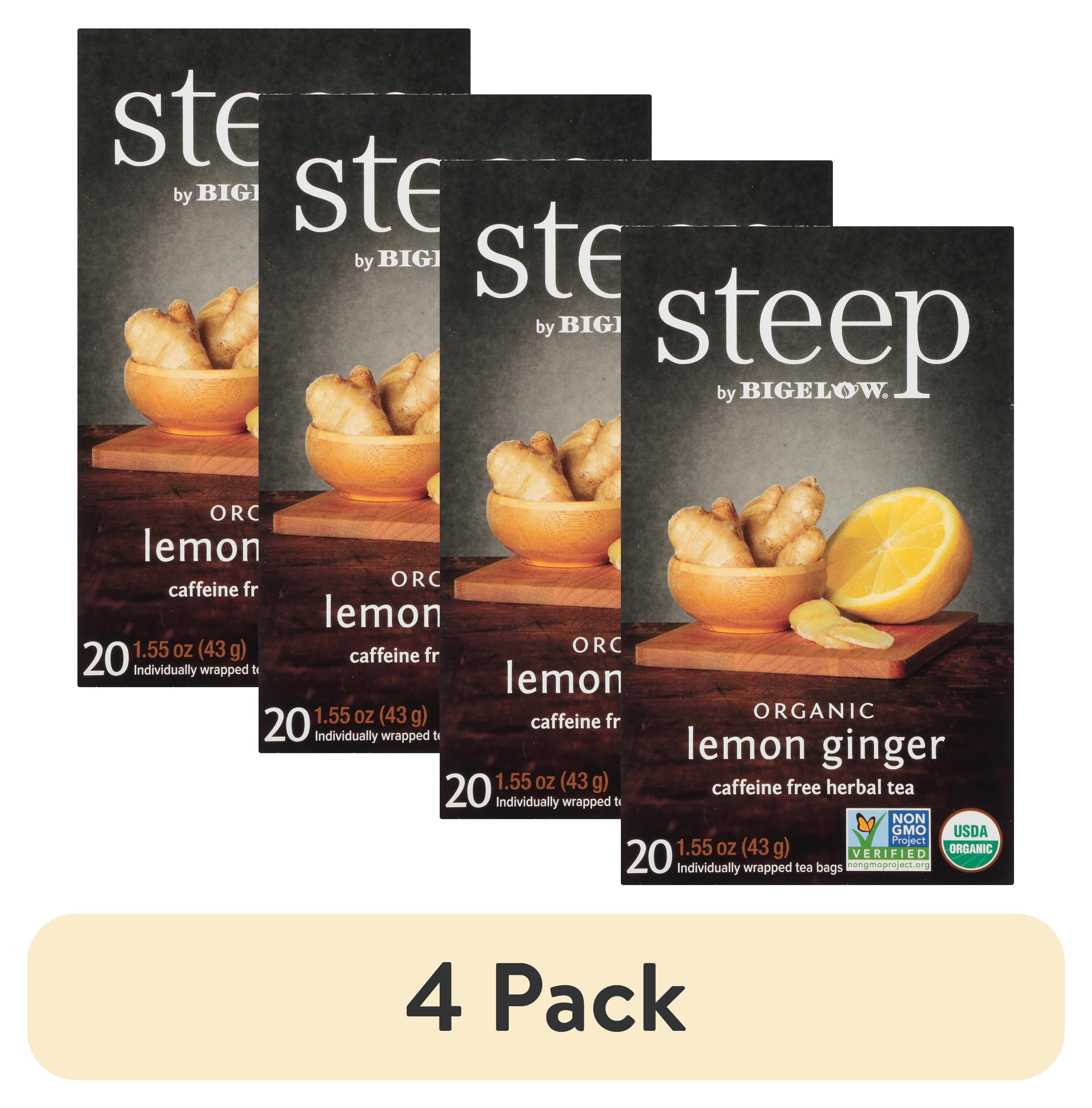 (4 pack) Steep by Bigelow, USDA Organic Lemon Ginger Caffeine Free