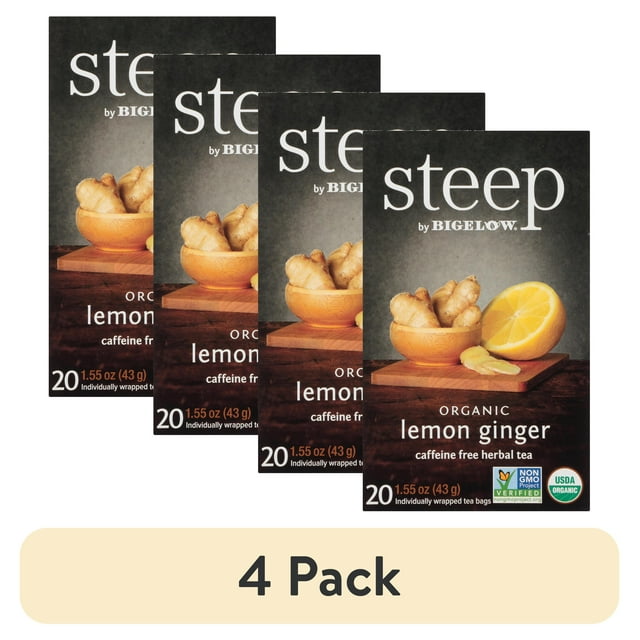 (4 pack) Steep by Bigelow, USDA Organic Lemon Ginger Caffeine Free