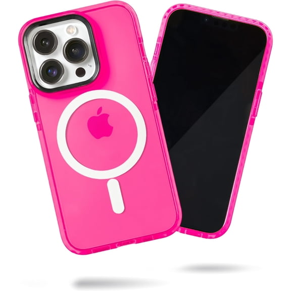 SteepLab Barrier MS Case for iPhone 15 Pro - Compatible with MagSafe - Impact Absorbing Case with Strong Magnets - 360 Protection and Raised Bezel (Radiant Hot Pink)