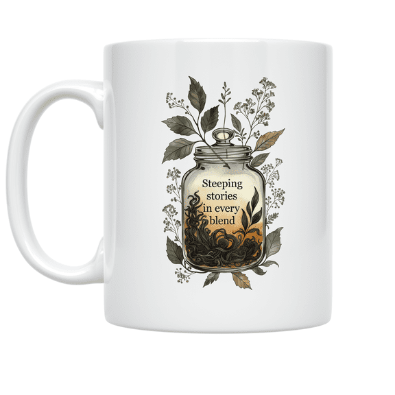 Steeping Stories in Every Blend - Tea Lover - 11 oz Ceramic Coffee Mug