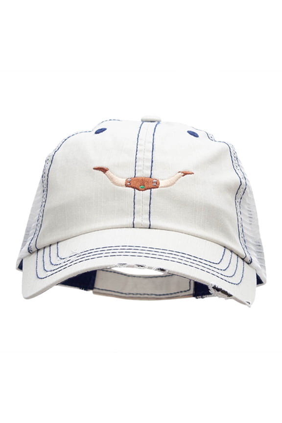 Steer Horns Embroidered Frayed Mesh Cap - Putty OSFM