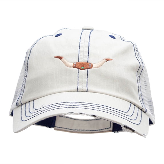 Steer Horns Embroidered Frayed Mesh Cap - Putty OSFM