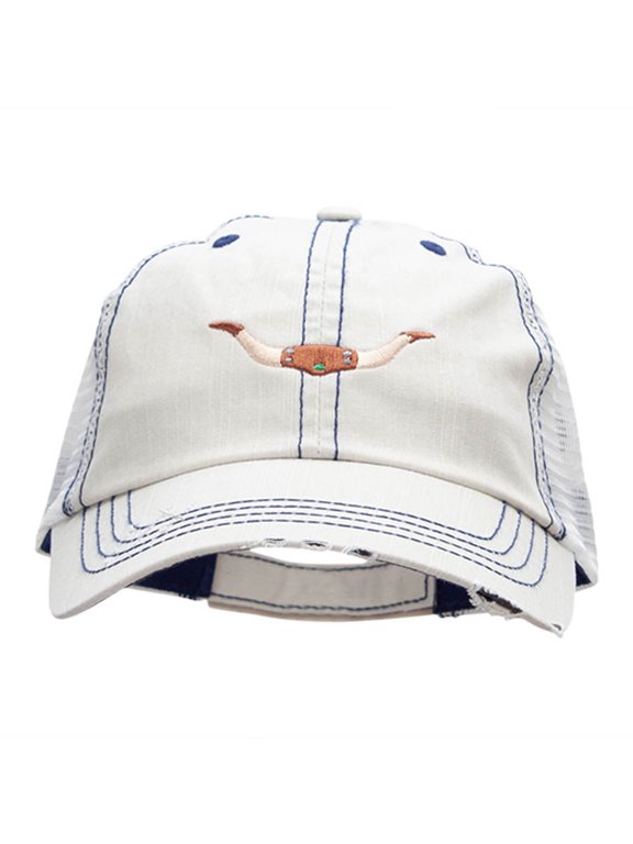 Steer Horns Embroidered Frayed Mesh Cap - Putty OSFM