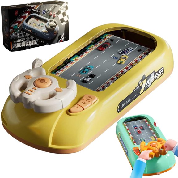 Steer Joy Driving Simulator for Kids, Car Racing Adventure Toy with Steering Wheel, Steering Wheel Toy with Music and Vehicle Sound Effects, Driving Games for Boys Girls Ages 3 and Above (Yellow)