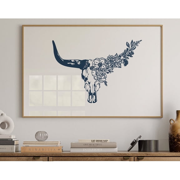 Steer Skull Western Style Art Print! Boho, Minimalist Modern Art, Cowboy Art, Physical Poster Print Shipped To You! Wall Art, Modern Wall Decor, 12x18 UNFRAMED