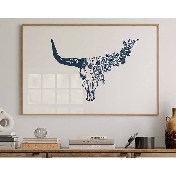 Steer Skull Western Style Art Print! Boho, Minimalist Modern Art, Cowboy Art, Physical Poster Print Shipped To You! Wall Art, Modern Wall Decor, 8x12 UNFRAMED