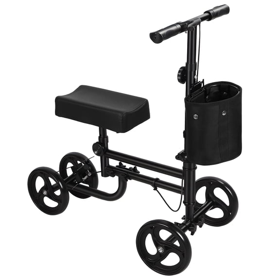 Steerable Knee Scooter with Rear Wheel Brake Locking Handbrake, Crutches Alternative Adults Knee Walker with Canvas Bag, Adjustable All-Terrains Leg Scooter for Broken Foot, Ankle Injury, Surgery