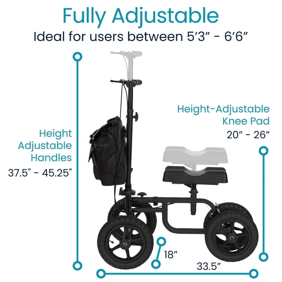 Steerable Knee Scooter Walker for Foot Ankle Injuries, All Terrain Mobility Aid for Post Surgery Recovery and Broken Leg Support, Black