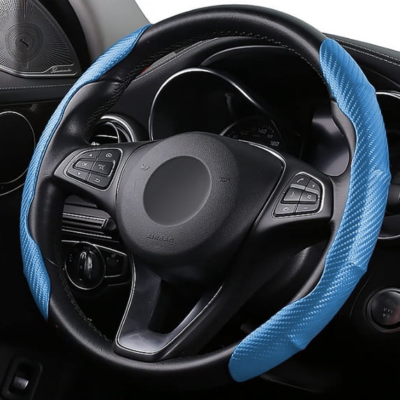 Steering Cover Car Carbon Fiber Leather Steering Wheel Grip Cover(Blue)