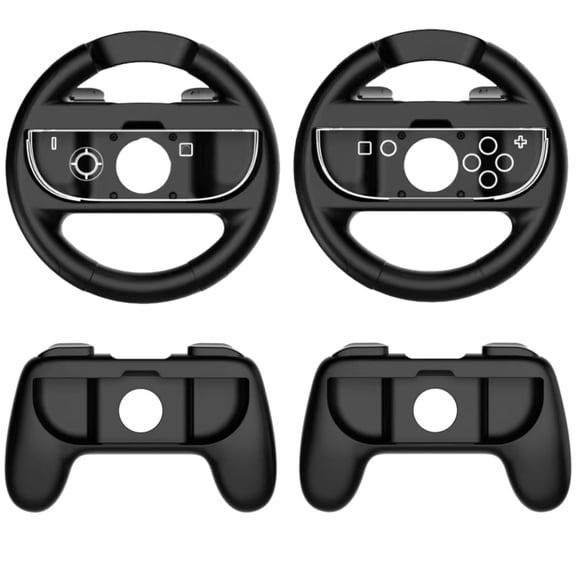 Steering Wheel & 2-Pack Grips Set for Switch 2/Switch/OLED Joy-Con  Ergonomic, Non-Slip, Quick Install  Compatible with Kart & All Joy-Con Games