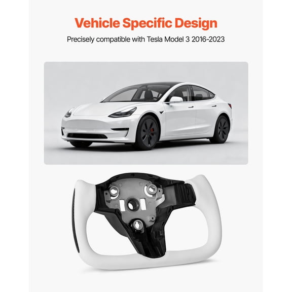 Steering Wheel for 2016-2023 Tesla Model 3, Carbon Fiber Steering Wheel D-Shaped Flat-Bottom with Heating Function, Leather Grip with Non-Slip Texture, Accessories Replacement for Model 3, White