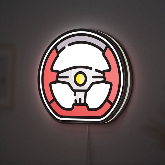 Steering Wheel 3D Novelty Light Box for Garages, Auto Decor, Ideal for Car Enthusiasts (Height 24 inch, 60cm)