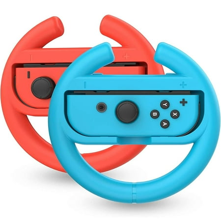 2 Pack Steering Wheel Controller for Nintendo Switch - Racing Games Accessories JoyCons Grip for Mario Kart-Red-Blue