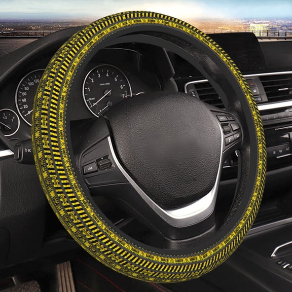 Steering Wheel Cover Anti-Slip Elastic Car Protective Universal 15 Inch Fit for Vehicles Auto SUVs , Danger Caution Warning Police Stripe