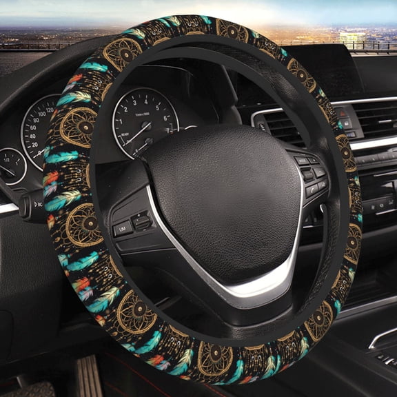 Steering Wheel Cover Anti-Slip Elastic Car Protective Universal 15 Inch Fit for Vehicles Auto SUVs , Dream Tribal Boho Vintage