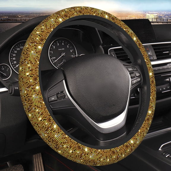 Steering Wheel Cover Anti-Slip Elastic Car Protective Universal 15 Inch Fit for Vehicles Auto SUVs , Gold Pattern Of Hexagons