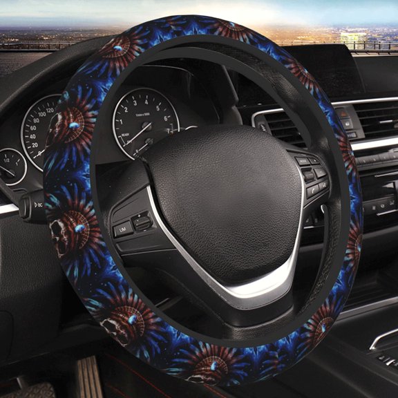 Steering Wheel Cover Anti-Slip Elastic Car Protective Universal 15 Inch Fit for Vehicles Auto SUVs , Indian Chief Skull Art