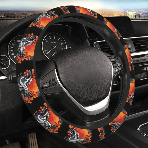 Steering Wheel Cover Anti-Slip Elastic Car Protective Universal 15 Inch Fit for Vehicles Auto SUVs , Japanese Cranes Art