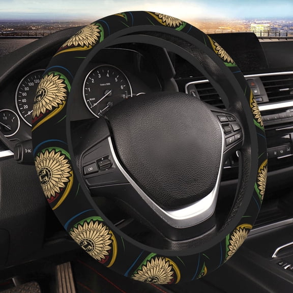 Steering Wheel Cover Anti-Slip Elastic Car Protective Universal 15 Inch Fit for Vehicles Auto SUVs , Native American Indian Chief Head Face