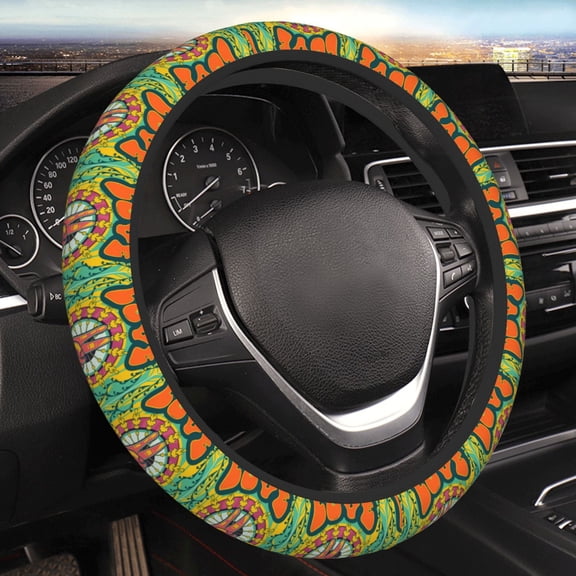Steering Wheel Cover Anti-Slip Elastic Car Protective Universal 15 Inch Fit for Vehicles Auto SUVs , Psychedelic Love Generation Hippie